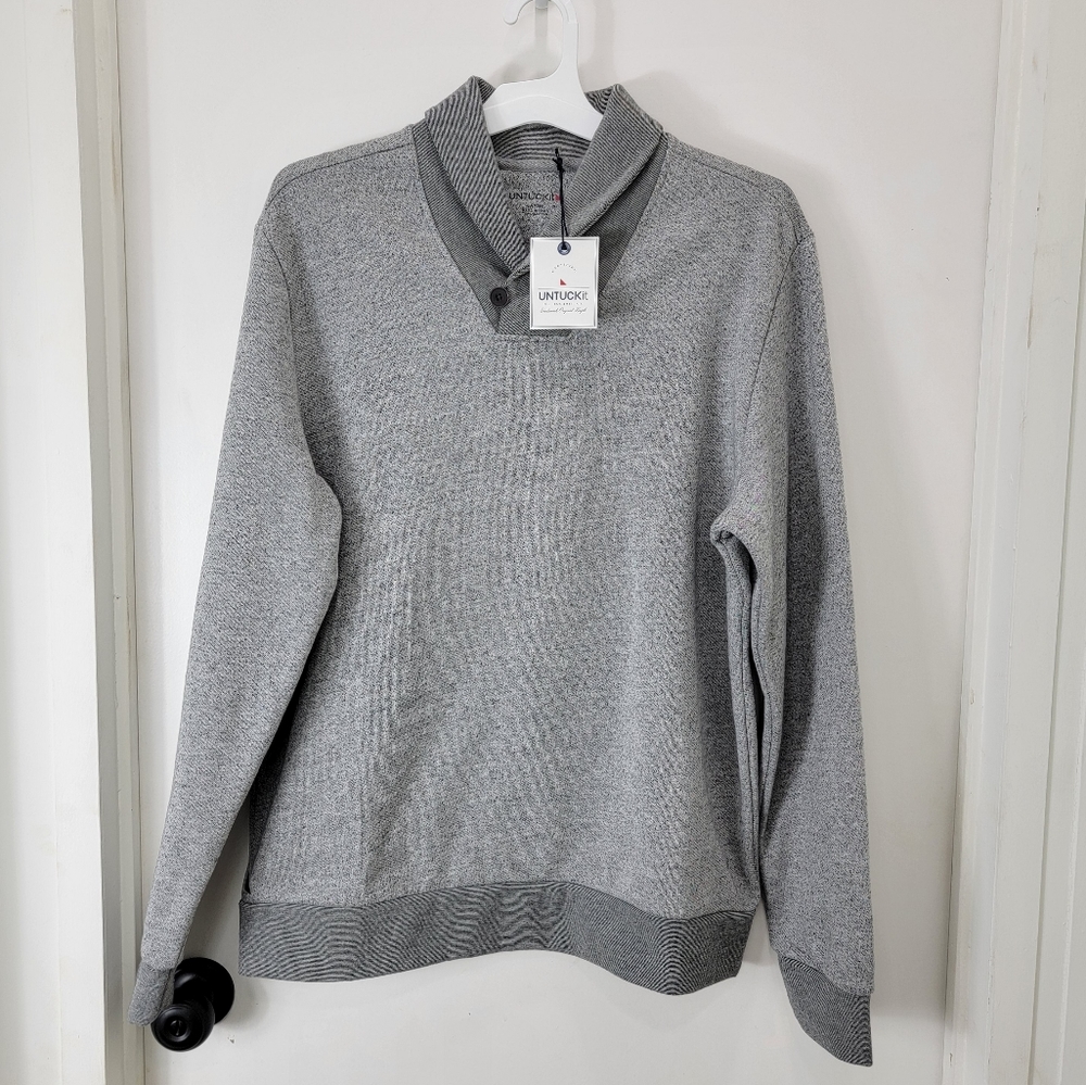 UNTUCKit Shawl Collar Button Sweatshirt Sweater Sz L